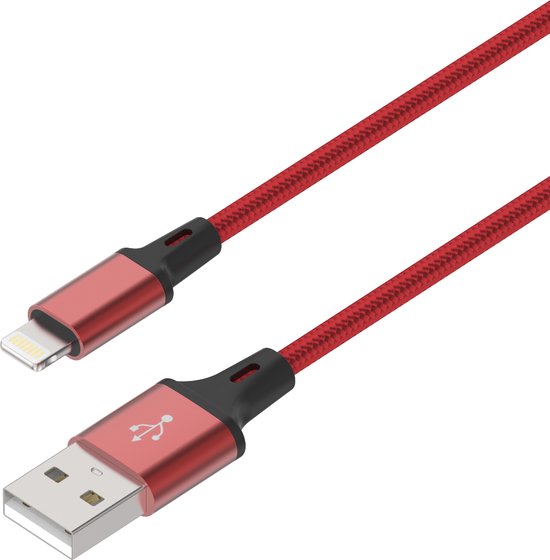 Oplaadkabel – Lightning kabel – Nylon gevlochten – 1 Meter – Geschikt voor iPhone 14/13/12/11/XR/XS/X/8/7/6/SE 2020 – Rood