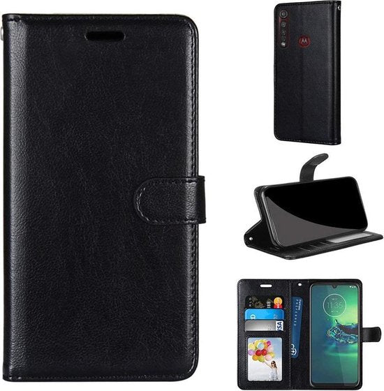 Motorola Moto G8 Plus Hoesjes – Portemonnee Book Case – Pasjeshouder – Magneetsluiting – Zwart-Ilumina Benelux