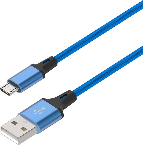 Micro USB Oplaadkabel – Geschikt voor Android & PS4 Controller – Nylon Gevlochten – 1 Meter – Blauw