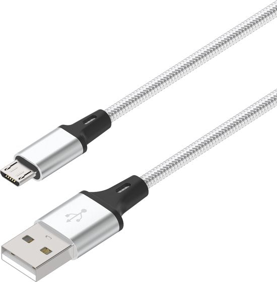 Micro USB Oplaadkabel – Geschikt voor Android & PS4 Controller – Nylon Gevlochten – 1 Meter – Zilver-USB-Kabels-Ilumina Benelux