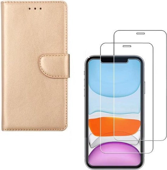 iPhone 11 Pro Hoesjes – Portemonnee Bookcase – Pasjeshouder – 2x Screenprotector Gehard Glas – Goud-Ilumina Benelux