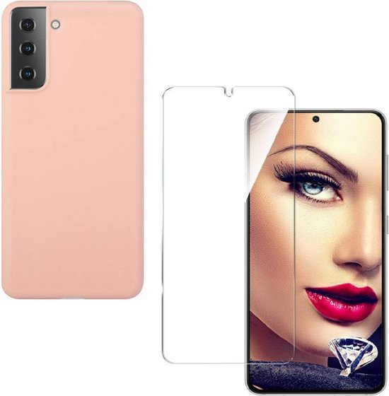 Samsung Galaxy S21 Hoesjes – Liquid Siliconen Backcover – Soft Touch Flexibel – Incl. Screenprotector – Zandpoeder-Ilumina Benelux