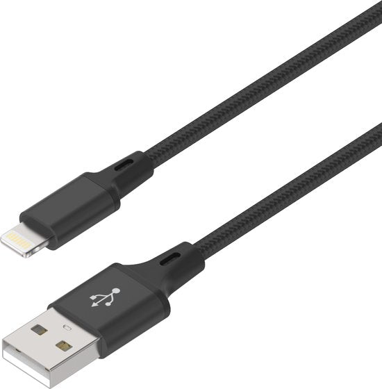 Oplaadkabel – Geschikt voor iPhone Lightning – Nylon Gevlochten – 1 Meter – Zwart-USB-Kabels-Ilumina Benelux