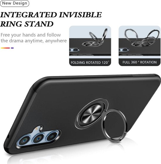 Samsung Galaxy A54 Hoesjes – Harde Backcover met Vingerring – Anti-drop – Zwart-Ilumina Benelux