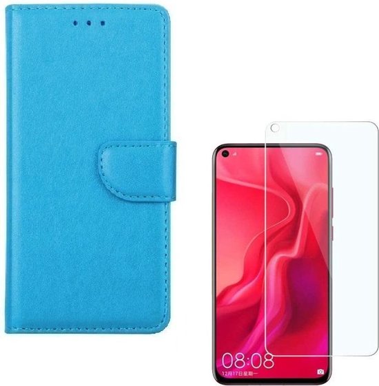 Huawei P20 Lite 2019 Hoesjes – Portemonnee Backcover – Pasjeshouder – 2x Screenprotector – Turquoise-Ilumina Benelux