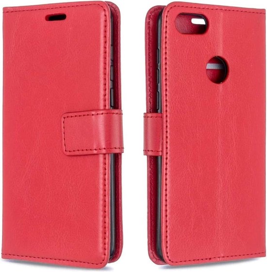 Motorola Moto E6 Play Hoesjes – Portemonnee Book Case – Pasjeshouder – 2x Screenprotector – Rood-Ilumina Benelux