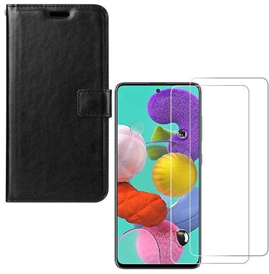 Samsung Galaxy A71 Hoesjes – Portemonnee Hoes – Magneetsluiting – Inclusief 2x Gehard Glas Screenprotector – Zwart-Ilumina Benelux
