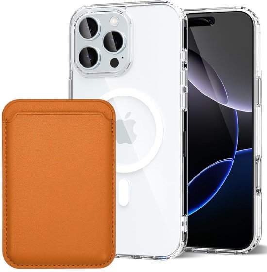 iPhone 16 Pro Hoesjes – Anti-Shock Backcover met MagSafe – Magnetische Pasjeshouder – Lichtbruin-Ilumina Benelux