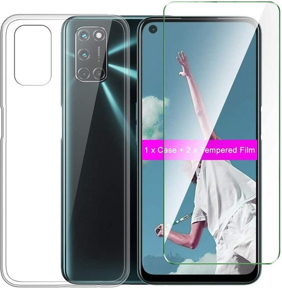 Oppo A52 Hoesjes – Soft TPU Siliconen Backcover – 2x Gehard Glas Screenprotector – Transparant-Ilumina Benelux