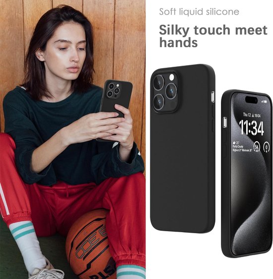 iPhone 16 Pro Hoesjes – Liquid Siliconen Backcover – Soft Touch – Schokbestendig – Zwart-Ilumina Benelux
