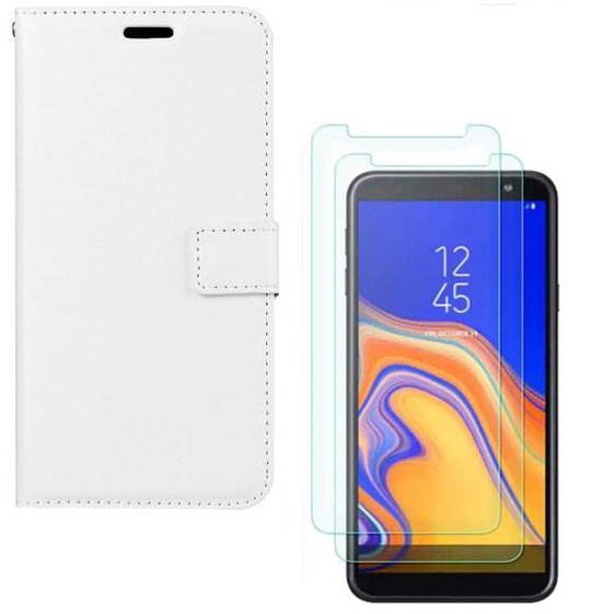 Samsung Galaxy J4 2018 Hoesjes – Portemonnee Hoes – Pasjeshouder – 2x Gehard Glas Screenprotector – Wit-Ilumina Benelux