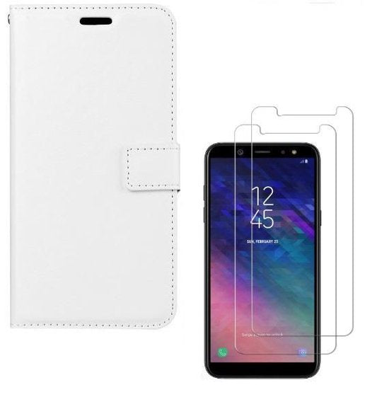 Samsung Galaxy A6 2018 Hoesjes – Portemonnee Hoes – Magneetsluiting – Inclusief 2x Gehard Glas Screenprotector – Wit-Ilumina Benelux