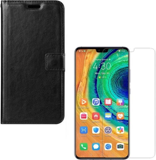 Huawei Mate 30 Pro Hoesjes – Portemonnee Backcover – Pasjeshouder – 2x Screenprotector – Zwart-Ilumina Benelux