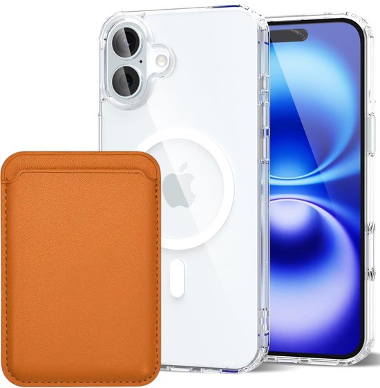 iPhone 16 Plus Hoesjes – Anti-Shock Backcover met MagSafe – Magnetische Pasjeshouder – Lichtbruin-Ilumina Benelux
