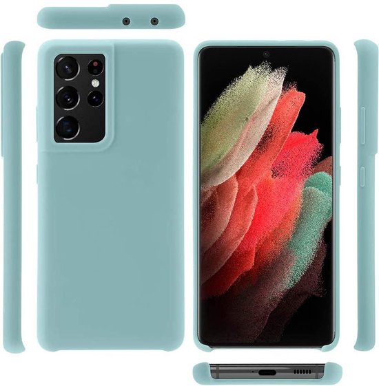 Samsung Galaxy S21 Ultra Hoesjes – Liquid Siliconen Backcover – Soft Touch Flexibel – Mist Blauw-Ilumina Benelux
