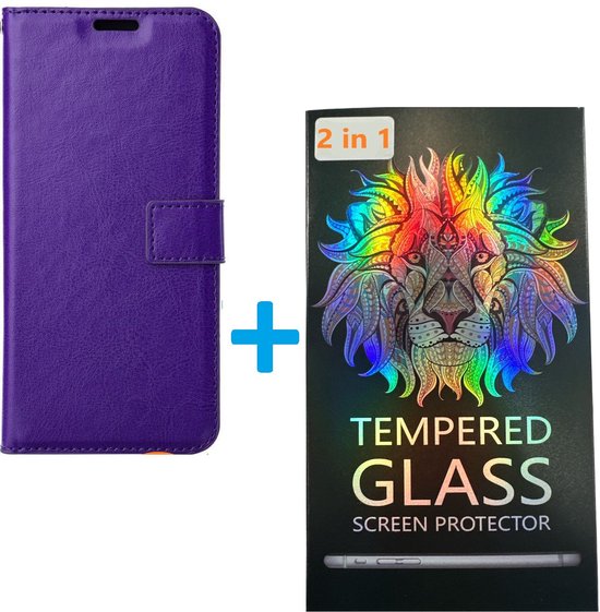 Portemonnee Book Case Hoesje + 2x Screenprotector Glas Geschikt voor: Samsung Galaxy A24 - Paars