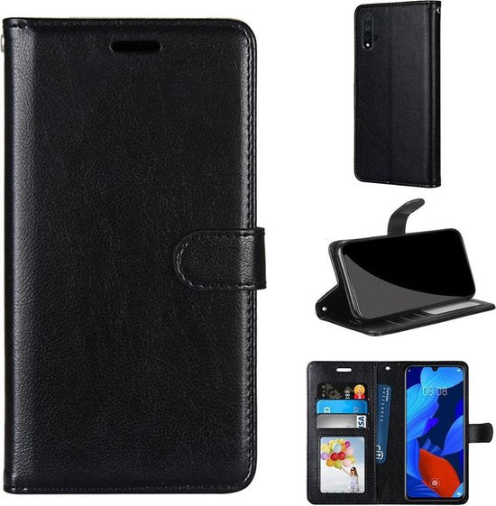 Huawei Nova 5T Hoesjes – Portemonnee Book Case – Pasjeshouder – Inclusief 2x Screenprotector – Zwart-Ilumina Benelux