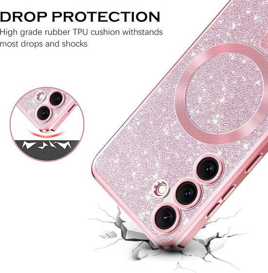 Samsung Galaxy S23 Ultra Hoesjes – Glitter Sequin Backcover – MagSafe Compatibel – Zachte TPU Case – Roze-Ilumina Benelux