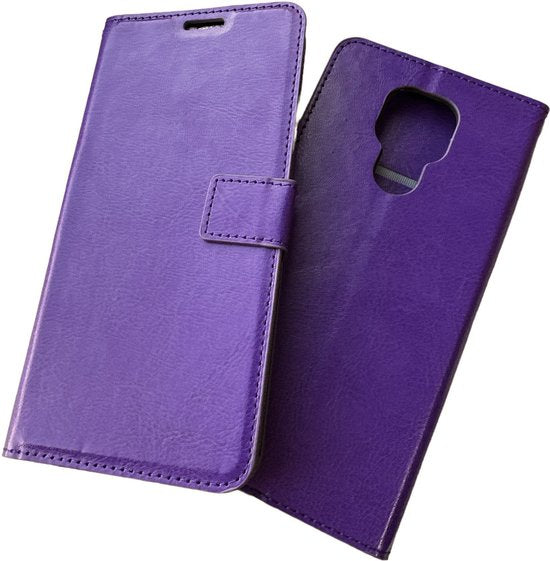 Motorola Moto E7 Hoesjes – Portemonnee Hoes – Pasjeshouder – 2x Screenprotector – Paars-Ilumina Benelux