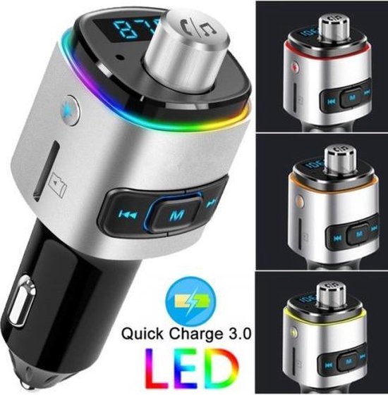 Bluetooth FM Transmitter Auto – Draadloze Carkit Handsfree – QC3.0 USB Snellader – MP3 Speler SD/USB – Zwart-Ilumina Benelux