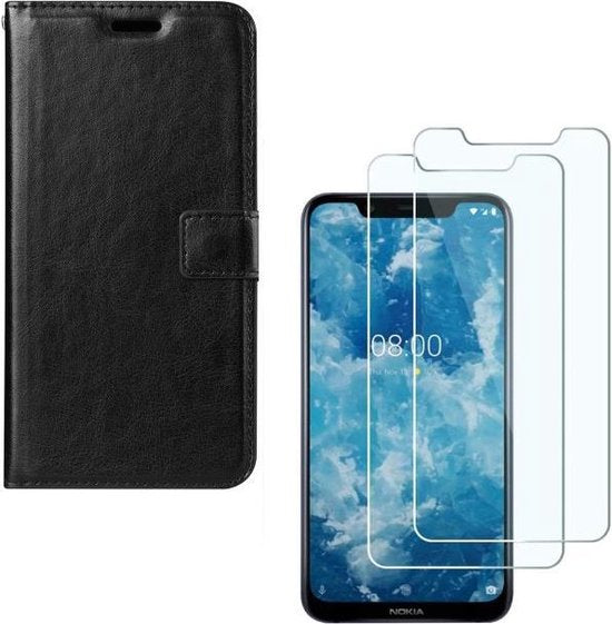Nokia 7.1 Hoesjes – Portemonnee Hoes – Pasjeshouder – 2x Screenprotector – Zwart-Ilumina Benelux