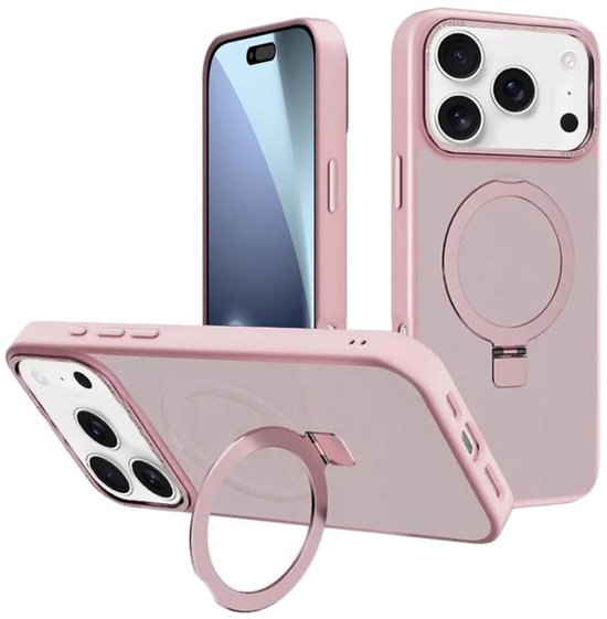iPhone 17 Pro Max Hoesjes – MagSafe Backcover met Standaard – Schokbestendig – 2x Screenprotector – Roze-Ilumina Benelux