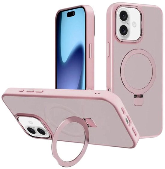 iPhone 17 Hoesjes – MagSafe Backcover met Standaard – Schokbestendig – 2x Screenprotector – Roze-Ilumina Benelux
