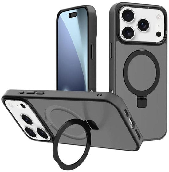 iPhone 17 Pro Hoesjes – MagSafe Backcover met Standaard – Schokbestendig – Zwart – 2x Screenprotector-Ilumina Benelux