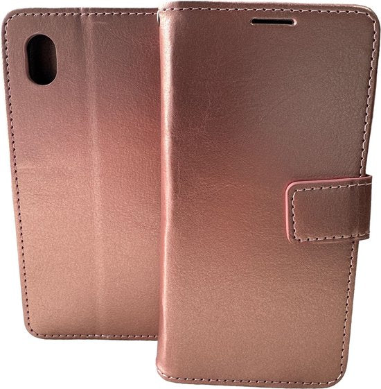 Portemonnee Hoesje - 2 Pack Screenprotector Geschikt voor: Samsung Galaxy A01 Core 2020 - Roségoud