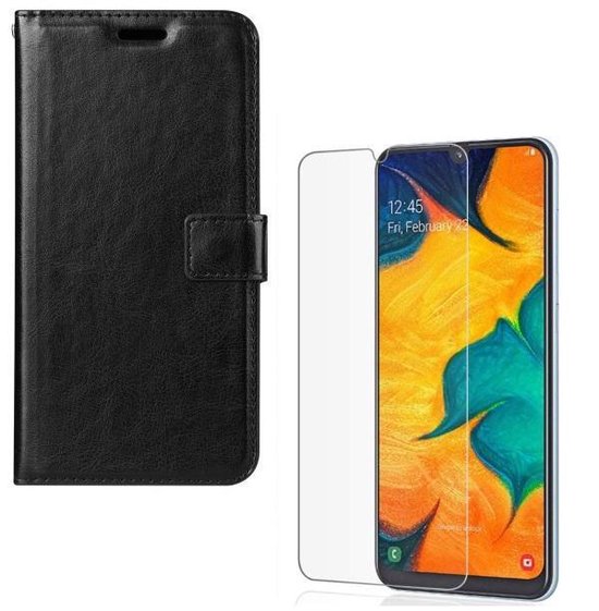 hoesje Geschikt voor: Samsung Galaxy A60 Portemonnee zwart met 2x Glas Screenprotector