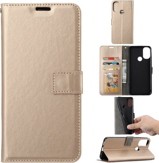 Motorola Moto G200 5G Hoesjes – Portemonnee Hoes – Pasjeshouder – Magneetsluiting – Goud-Ilumina Benelux