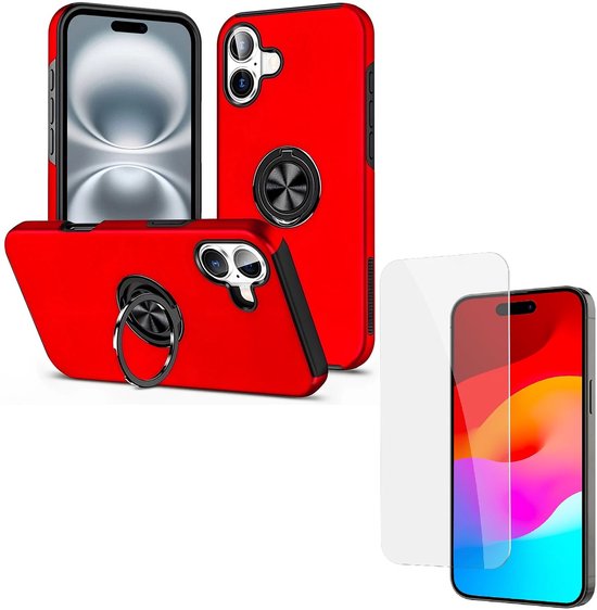iPhone 16 Plus Hoesjes – Schokbestendige Backcover – Inclusief Gehard Glas Screenprotector – Rood-Ilumina Benelux
