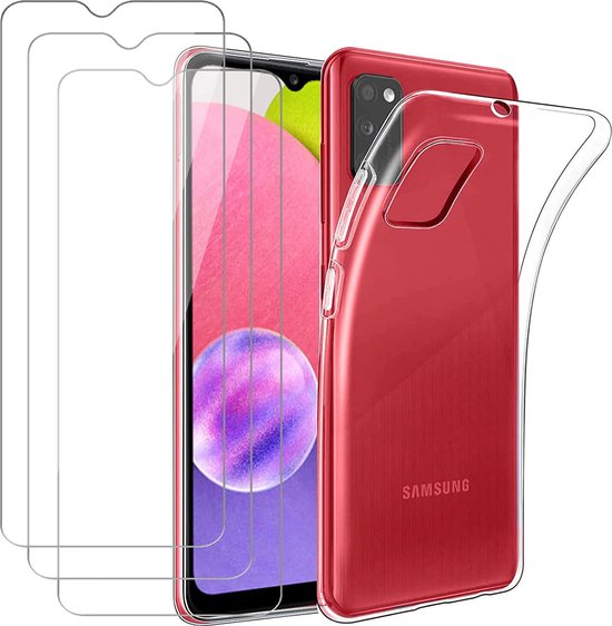 Samsung Galaxy A03S Hoesjes – Transparante Siliconen Backcover – Inclusief 3x Screenprotector Gehard Glas – Anti-kras-Ilumina Benelux