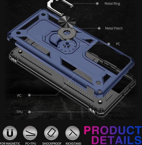 Samsung Galaxy S21 Ultra Hoesjes – Ring Armor Backcover – 360° Draaibare Standaard – Magneet – Blauw-Ilumina Benelux