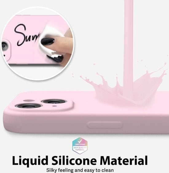 iPhone 15 Plus Hoesjes – Liquid Siliconen Backcover + Screenprotector – Camera Allround Bescherming – Lichtroze-Ilumina Benelux