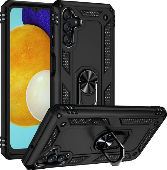 Samsung Galaxy A13 5G / A04s Hoesjes – Ring Armor Backcover – 360° Draaibare Standaard – Magneet – Zwart-Ilumina Benelux