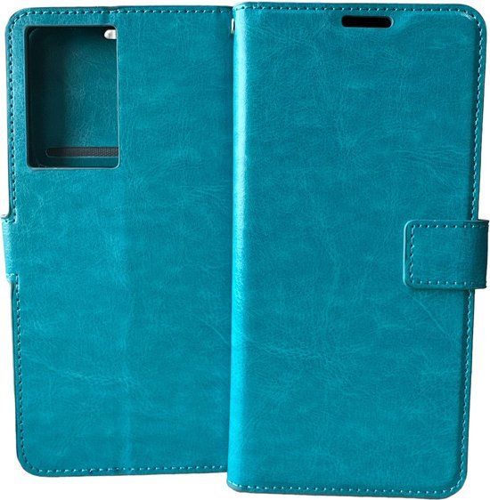 Motorola Moto G200 5G Hoesjes – Portemonnee Book Case – Pasjeshouder – Magneetsluiting – Turquoise-Ilumina Benelux