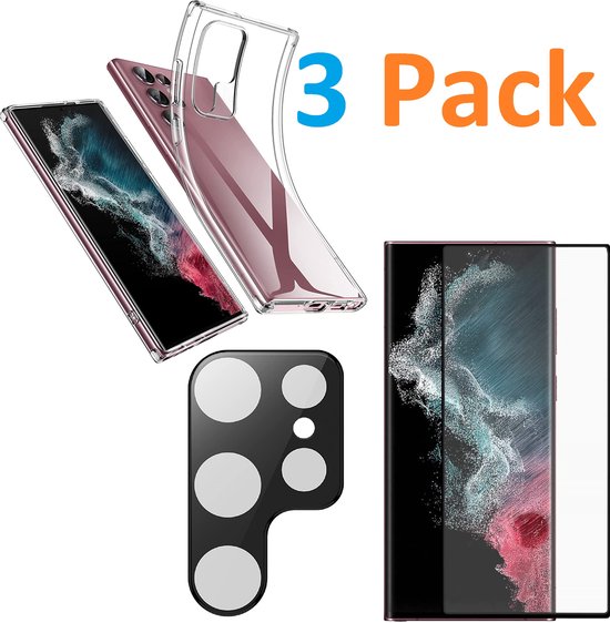 Samsung Galaxy S22 Ultra Hoesjes – Soft TPU Siliconen Backcover – Screenprotector + Camera Lens Protector – Transparant-Ilumina Benelux