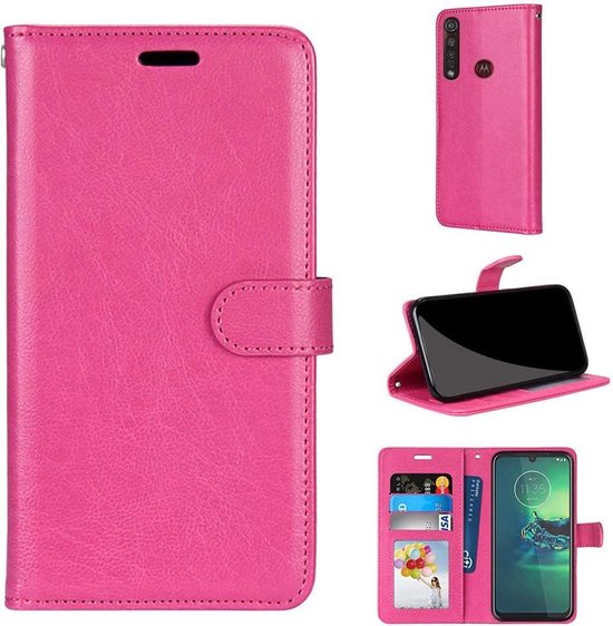 Motorola Moto G8 Plus Hoesjes – Portemonnee Book Case – Magneetsluiting – 2x Screenprotector – Roze