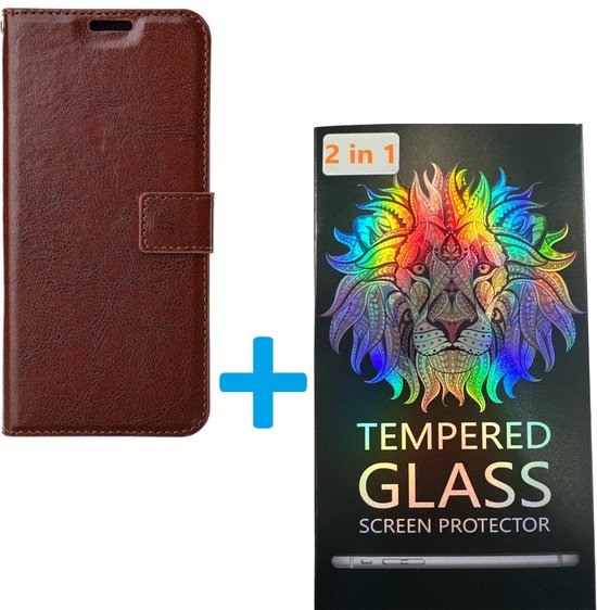 Xiaomi Redmi Note 12 Pro Plus 5G Hoesjes – Portemonnee Book Case – Pasjeshouder – 2x Gehard Glas Screenprotector – Bruin-Ilumina Benelux
