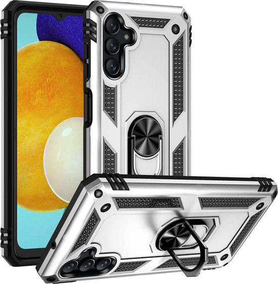 Samsung Galaxy A13 5G / A04s Hoesjes – Hybride Ring Armor Backcover – Schokbestendig – Anti-Shock – Zilver-Ilumina Benelux