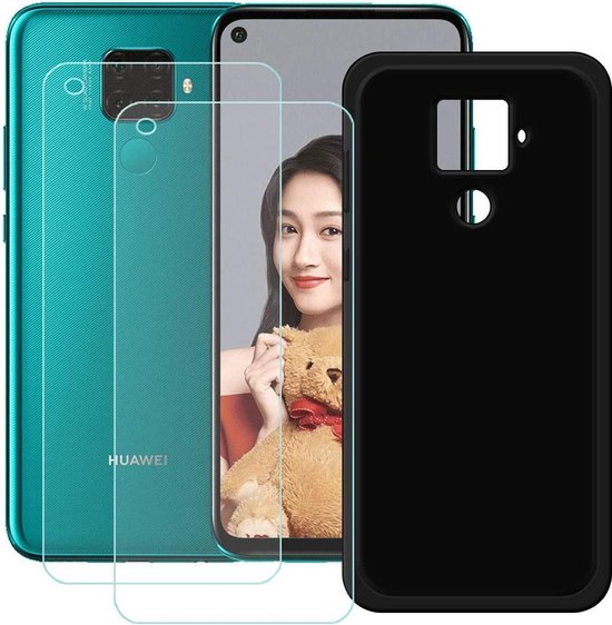 Huawei Mate 30 Lite Hoesjes – Soft TPU Siliconen Backcover – 2x Gehard Glas Screenprotector – Zwart-Ilumina Benelux
