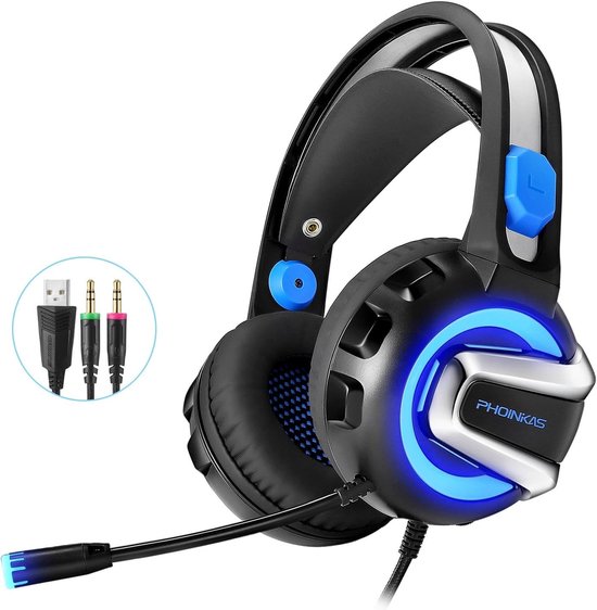 Gaming Headset – Stereo Over-Ear – 50mm Drivers – Noise Cancelling Microfoon – RGB LED – 3,5 mm Jack + USB – Geschikt voor PC, PS5, PS4, Playstation, Xbox One, Laptop
