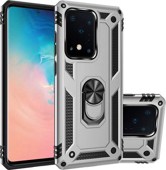 Samsung Galaxy S20 Ultra Hoesjes – Ring Armor Backcover – 360° Draaibare Standaard – Magneet – Zilver-Ilumina Benelux