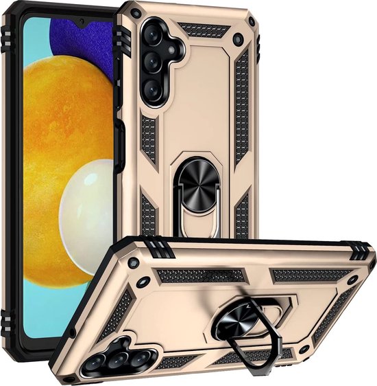 Samsung Galaxy A13 5G / A04s Hoesjes – Ring Armor Backcover – 360° Draaibare Standaard – Magneet – Goud-Ilumina Benelux