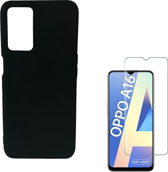 Oppo A16/A16s/A54s Hoesjes – TPU Siliconen Backcover – Soft Case – Incl. Gehard Glas Screenprotector – Zwart-Ilumina Benelux