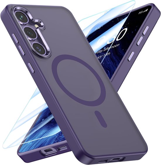 Samsung Galaxy S25 Plus Hoesjes – Matte MagSafe Backcover Magnetisch – Incl. 2x Screenprotector – Paars-Ilumina Benelux