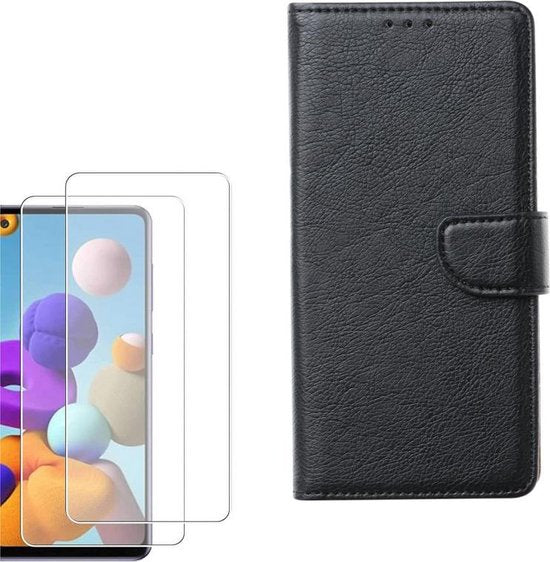 Samsung Galaxy A21S Hoesjes – Portemonnee Hoes – Magneetsluiting – Inclusief 2x Gehard Glas Screenprotector – Zwart-Ilumina Benelux
