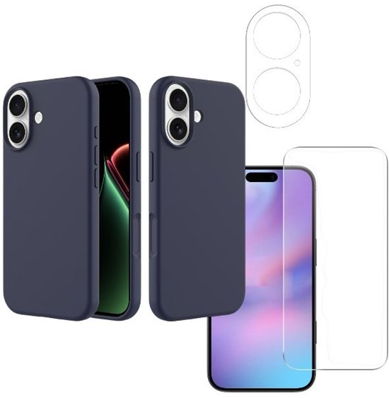 iPhone 17 Hoesjes – Liquid Siliconen Backcover – Soft Touch – Inclusief Screenprotector & Camera Lens Protector – Middernachtblauw-Ilumina Benelux