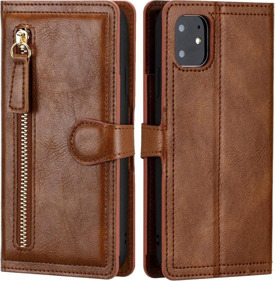 iPhone 12 Mini Hoesjes – Bookcase Flipcover – Magneetsluiting – 5 Pasjeshouder – Donkerbruin-Ilumina Benelux